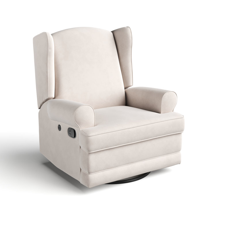 Storkcraft Serenity Swivel Reclining Glider Rocking Chair with USB Upholstery Ivory Boucle